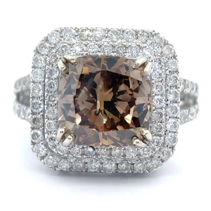 lot 9A image: NEW ORIANNE 6.21 Carat Fancy Brown & White Natural Diamond Split Shank Ring in 14k White Gold $111,065 Appraisal Included VIDEO