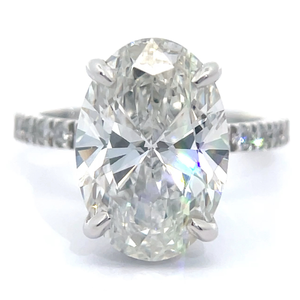 lot 1C image: NEW 6.30 Oval Cut Diamond Double Hidden Halo PavRing in 14k White Gold VIDEO