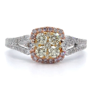 lot 23A image: Rare Pink, Yellow, and White Natural Diamond Estate Ring in 14k Two-Tone Gold $3,600 Retail VIDEO