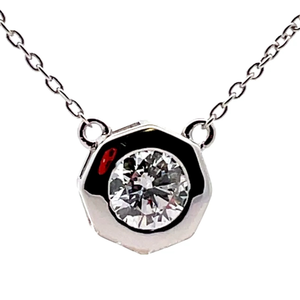lot 31B image: NEW 1 Carat Diamond Round Brilliant Bezel Solitaire Pendant Chain Necklace