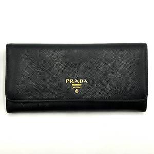 lot 46L image: Prada Black Leather Long Wallet $500 Retail