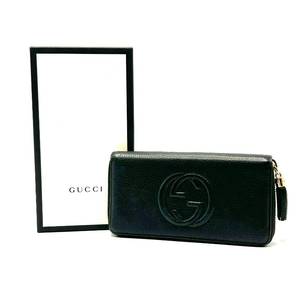 lot 46J image: Gucci Black Interlocking G Leather Tassel Round Zipper Long Wallet with Original Box $600 Retail