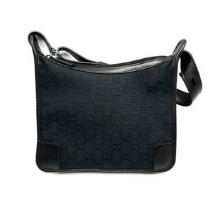 lot 65L image: Gucci Black GG Canvas x Leather Shoulder Bag $1,000 Retail