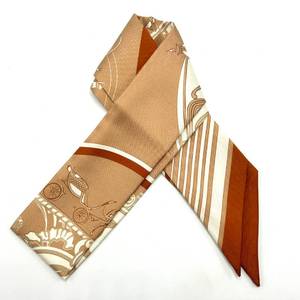 lot 33D image: Herms Beige and Brown Equestrian Twilly Scarf
