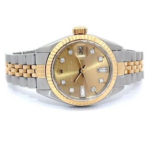 lot 4A image: Rare Dial Ladies Rolex 26mm Datejust 69173 Two-Tone Champagne Dial with Diamond Hour Markers in 18k Gold and Stainless Steel - Original Box Included