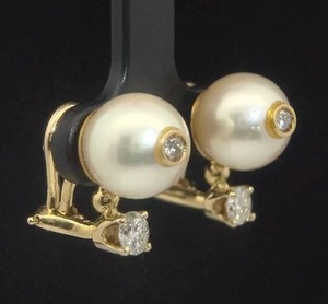 lot 26G image: Pearl Earrings Natural 10mm XL w Diamond Dangle Drops .50ctw. 14K Yellow Gold $3,900 Retail VIDEO