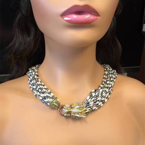 lot 10H image: Rare-Unique Dragon Pearl, Diamond, Ruby, Emerald Necklace14K Gold (Appr 46g of Gold)  Retail $18,000