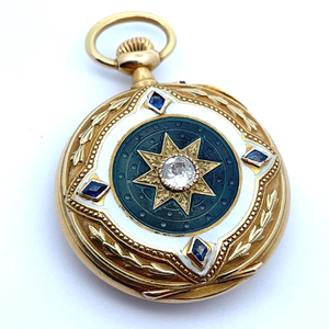 lot 14G image: Gustavo Wst Buenos Aires Gold Pocket Watch with Diamond and Sapphires - Recently Serviced $12,000 Retail Estimate