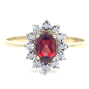 lot 55Q image: 0.53 Carat Oval Garnet & Diamond Cluster Ring in Yellow Gold VIDEO