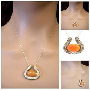lot 10M image: Very Fine 12.98 Carat LARGE Opal Natural Diamond Necklace in 18K Yellow Gold $9,800 Retail