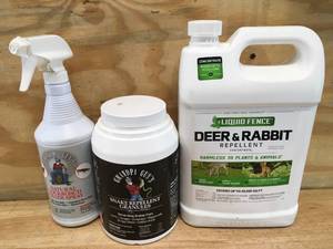 lot 134 image: Grandpa Guss Natural Cockroach Killer Spray, Grandpa Guss Snake Repellent Granules and Liquid Fence Deer & Rabbit Repellent