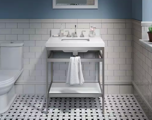 lot 1 image: Melton 30 in. W x 21 in. D Bath Vanity in Brushed Nickel and White Top