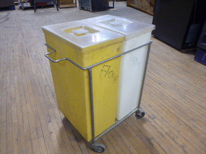 2 Dry Good Bins with Lids on Metal Cart