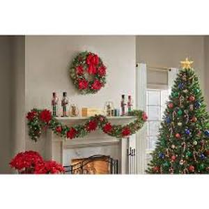 Home Accents Holiday 30 in. Berry Bliss Battery Operated Mixed Pine LED Pre-Lit Artificial Wreath with Timer  Customer Returns See Pictures