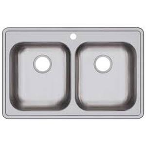 Elkay Dayton 33 in. Drop-in Double Bowl 22-Gauge Satin Stainless Steel Kitchen Sink Only   Customer Returns See Pictures