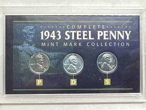 1943 Steel Pennies with Different Mint Marks