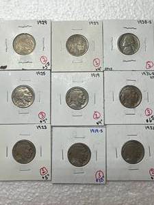 Lot of 9 Buffalo Nickels