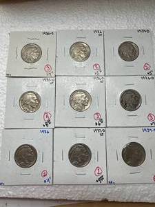 Lot of 9 Buffalo Nickels