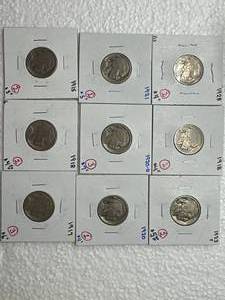 Lot of 9 Buffalo Nickels
