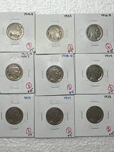 Lot of 9 Buffalo Nickels