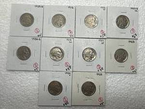 Lot of 10 Buffalo Nickels