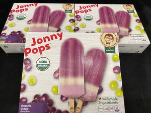 B - Jonny Pops Organic Grape Frozen Treats - 3 boxes 8 Pops per Box, Best by 012024