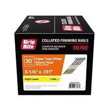 lot 18 image: Grip-Rite 3-14 in. Angled Strip Bright Framing Nails 30 deg 4000 pk