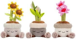 lot 43 image: Greenhouse by Russ Potted Plant Echinacea, Sunflower & Peace Lily Plush Set