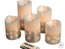 lot 55 image: Fusion Flameless LED Wax Pillar Candles with Fairy Lights, 5 Piece Set
