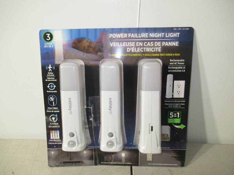 lot 81 image: Infinity X1 Power Failure Night Light Rechargeable up to 6 Months Charge -3 PACK
