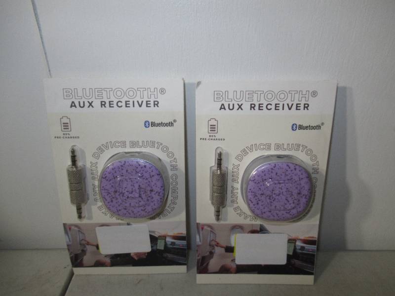 lot 185 image: Set of 2 Bluetooth Aux Receiver for Car, Portable 3.5mm Aux Bluetooth Car Adapter-Purple