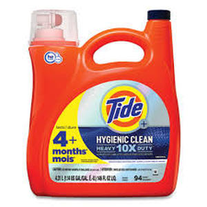 lot 30 image: Tide Hygienic Clean Heavy 10x Duty Liquid Laundry Detergent, Original Scent, 146 oz Pour Bottle