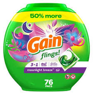 lot 41 image: Gain Flings Moonlight Breeze HE Compatible Liquid Laundry Detergent Soap Pacs-76ct