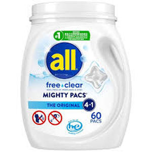 lot 45 image: All Mighty Pacs Free Clear Laundry Detergent Pacs - 60ct39.5oz