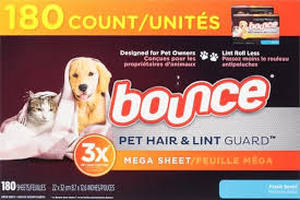 lot 65 image: Bounce Fresh Scent Pet Hair and Lint Guard Mega Fabric Softener Dryer Sheets-180