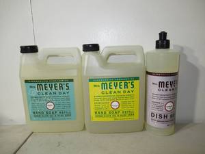 lot 72 image: Set of 3 Mrs. Meyers Clean Day Scented Liquid Hand Soap Refills- 33 fl oz & Scented Dish Soap-16 oz