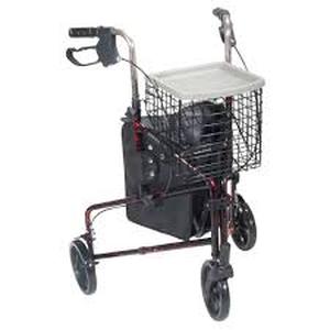 lot 110 image: Drive Medical 3 Wheel Walker Rollator with Basket Tray and Pouch, Flame Red