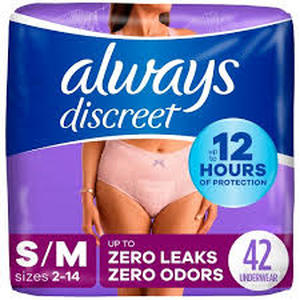 lot 123 image: Always Discreet Adult Postpartum Incontinence Underwear for Women - Maximum Protection-SM-42ct