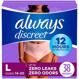 lot 124 image: Always Discreet Adult Postpartum Incontinence Underwear for Women - Maximum Protection-L-38ct