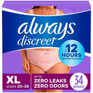 lot 125 image: Always Discreet Adult Postpartum Incontinence Underwear for Women - Maximum Protection-XL-34ct