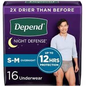 lot 133 image: Depend Night Defense Incontinence Disposable Underwear for Men - Overnight Absorbency-SM-64ct