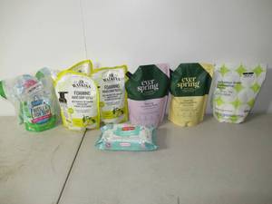 lot 99 image: Mixed Lot of Liquid Hand & Dish Soap, Dishwasher Packs, & Wipes-(8 Items)
