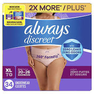 lot 127 image: Always Discreet Adult Postpartum Incontinence Underwear for Women - Maximum Protection-XL-34ct