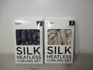 lot 218 image: Set of 2 NIGHT Silk Heatless Curling Set-Champagne & Gunmetal