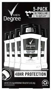 lot 201 image: 5 Pack Degree Solid Antiperspirant Deodorant Ultra clear Mens BlackWhite 2.7oz