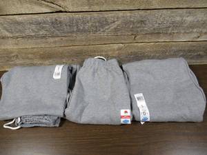 Set of 3 Fruit of the Loom Mens EverSoft Fleece Elastic Bottom Sweatpants with Pockets-Grey-Small