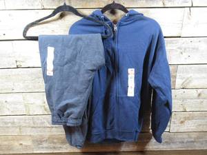 Pair of Fruit of the Loom Mens Zip-up Hooded Sweatshirt & Sweatpants with Pockets-Navy Black Hearth-Medium