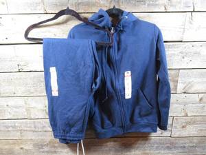 Pair of Fruit of the Loom Mens Zip-up Hooded Sweatshirt & Sweatpants with Pockets-Navy-Small