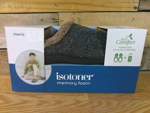 Isotoner Mens Memory Foam eco Comfort Slippers - Ash - XXL 13-14