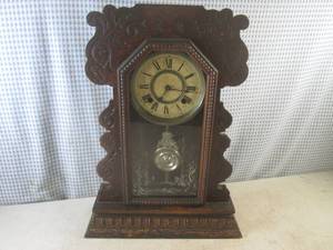 lot 73 image: (FS) Antique Wood Clock Ansonia Clo...